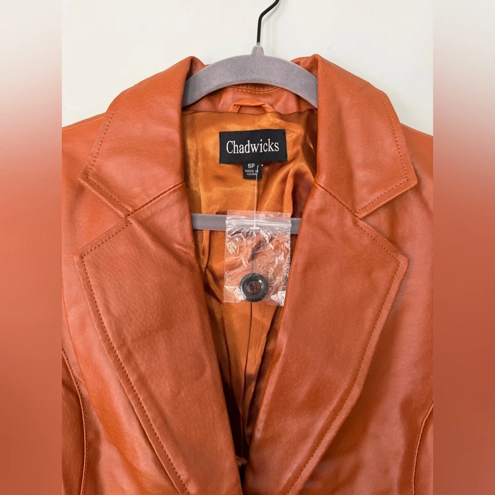 Chadwicks Genuine Leather Coat Chestnut Brown Vintage Inspired Size 6 Petite NWT - Picture 3 of 9